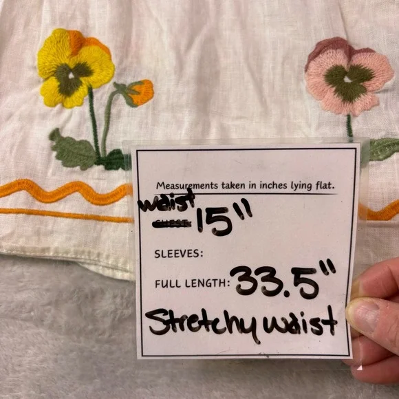 VRG GRL Womens White 100% Linen Floral Embroidered Midi Skirt with Pockets Sz 14 - Picture 4 of 10